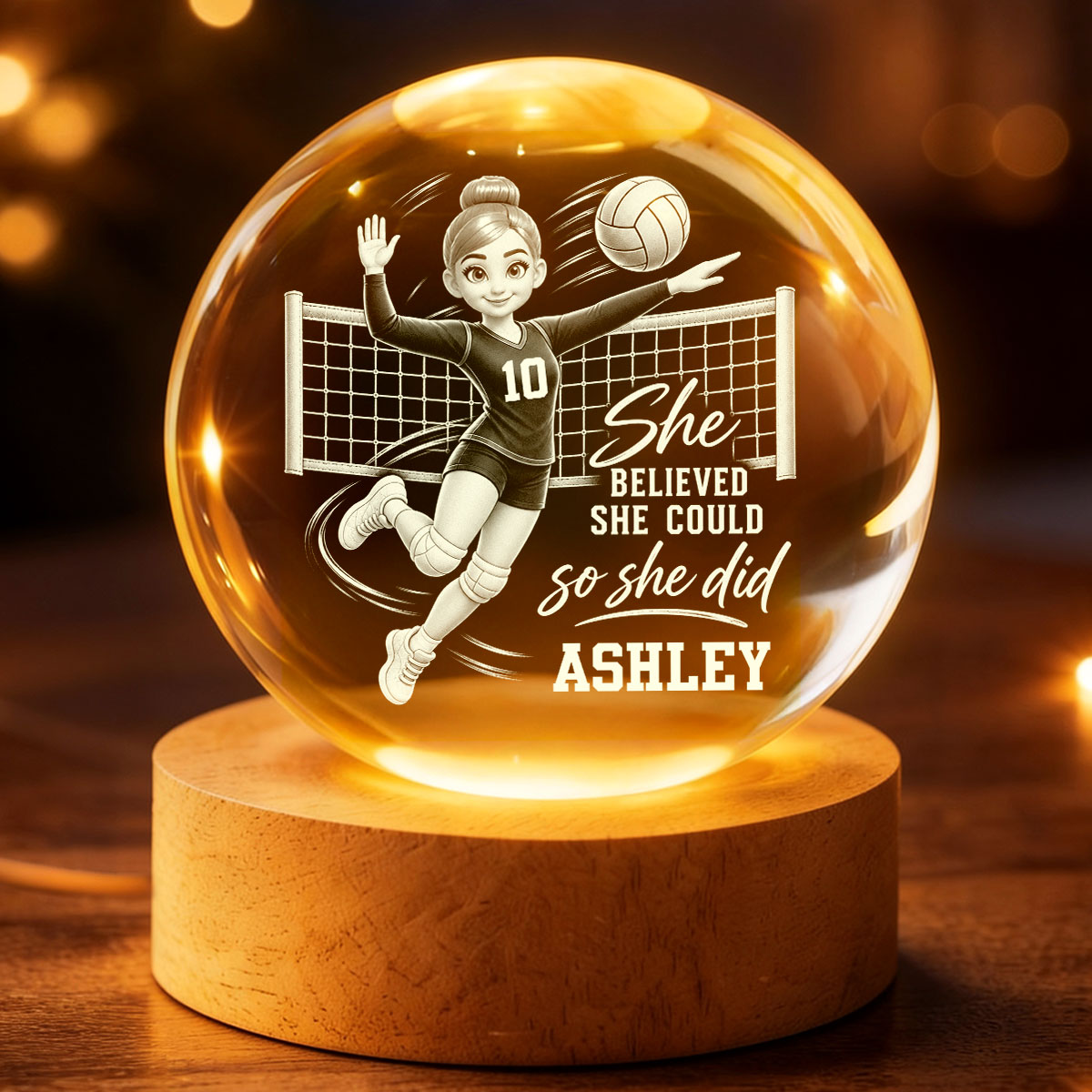 Proud Volleyball Player She Believed She Could So She Did - Personalized Crystal Ball - Christmas Gift For Teenagers, Volleyball Players, Daughter, Granddaughter, Son, Grandson