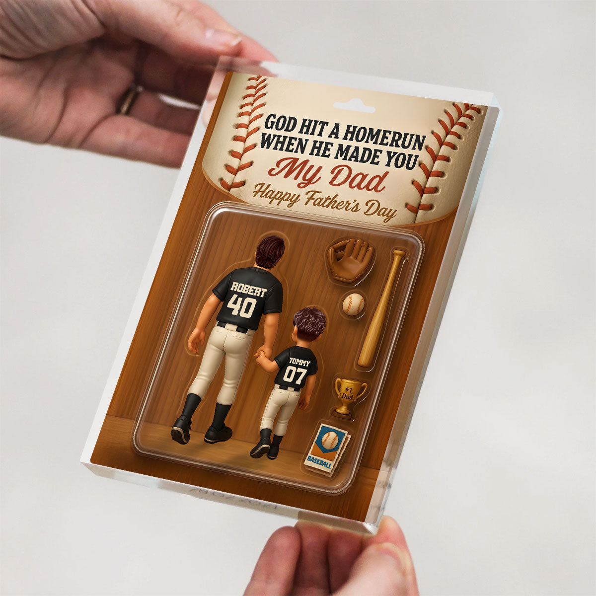 God Hit A Home Run When He Made You Our Dad Custom Action Figure Personalized Acrylic Block Plaque, Father's Day Gift for Baseball Dad