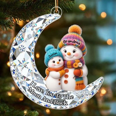 Love my Grandkid to the Moon and Back 3D Crystal Effect  - Personalized Acrylic Ornament - Christmas Gift for Grandma, Grandkids