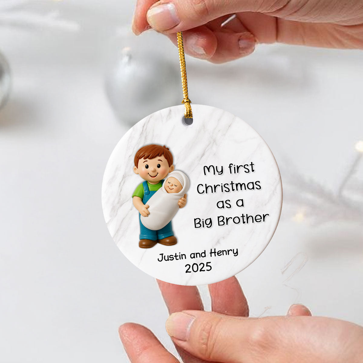 My First Christmas As Big Sister Big Brother - Personalized Ceramic Ornament - Proud New Big Siblings Gift