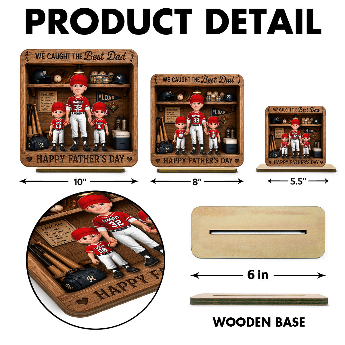 Baseball Dad & Kids Locker Room - Personalized 2-Layered Wooden Plaque - Father's Day Gift For Dad, Husband