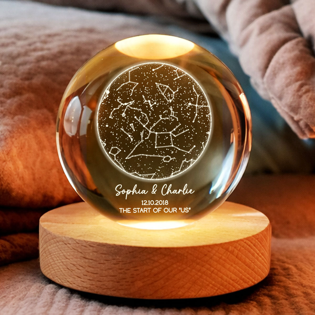 Custom Star Map by Date - Personalized Crystal Ball Night Light - Heartfelt Anniversary Gift, Valentine's Day Gift for Her, for Him