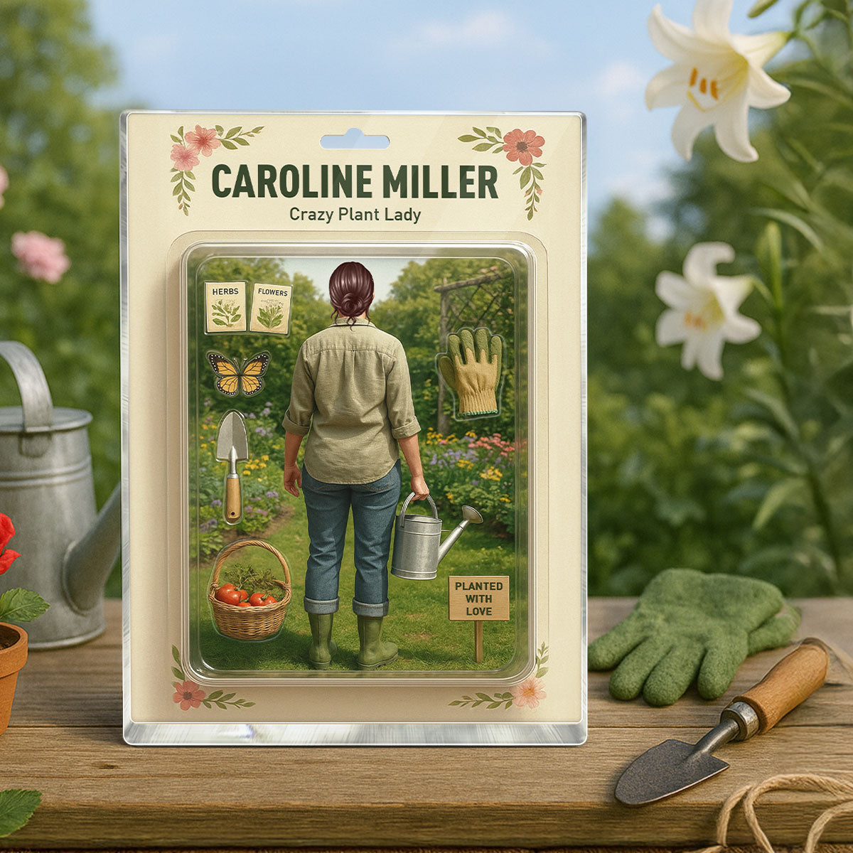 Gardening Mom Grandma Realistic Figure Style Personalized Acrylic Block Plaque