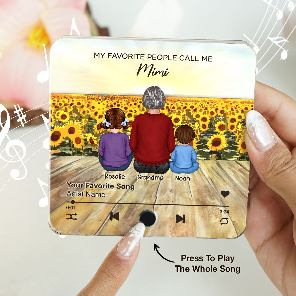 My Favorite People Call Me Nana Sunflower Field Personalized Music Fridge Magnet, Perfect Gift For Nana, Grandma