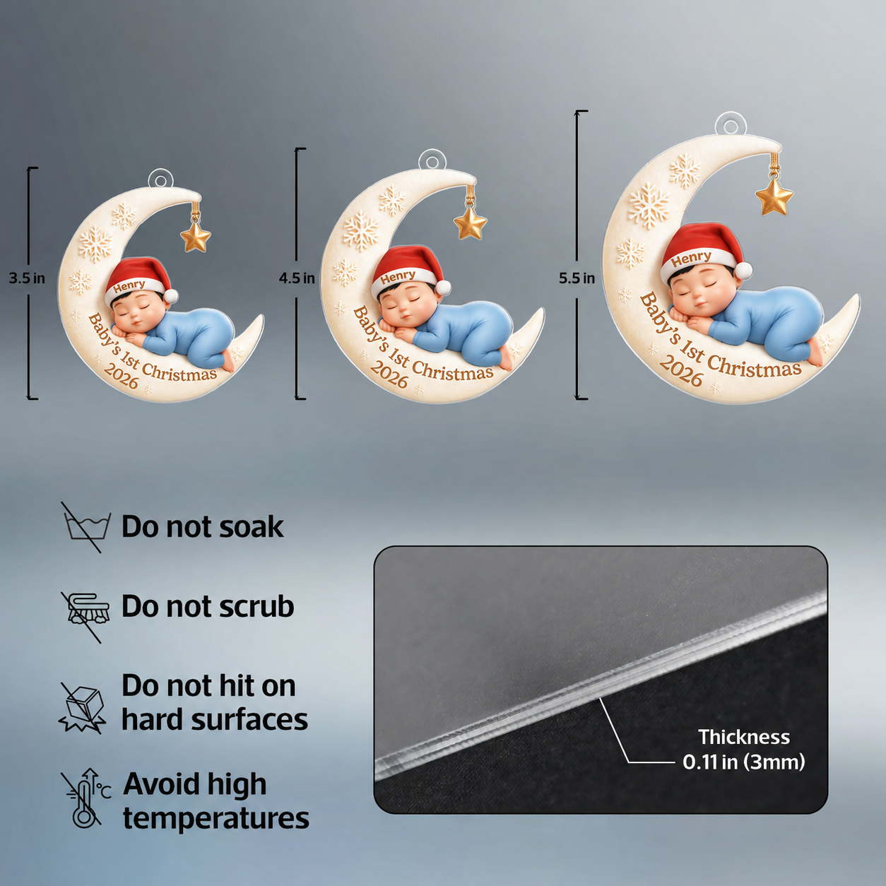 Baby Sleeping on Moon - Personalized Acrylic Ornament - Baby's First Christmas Keepsake, Gift for Grandkids, Baby, Newborn