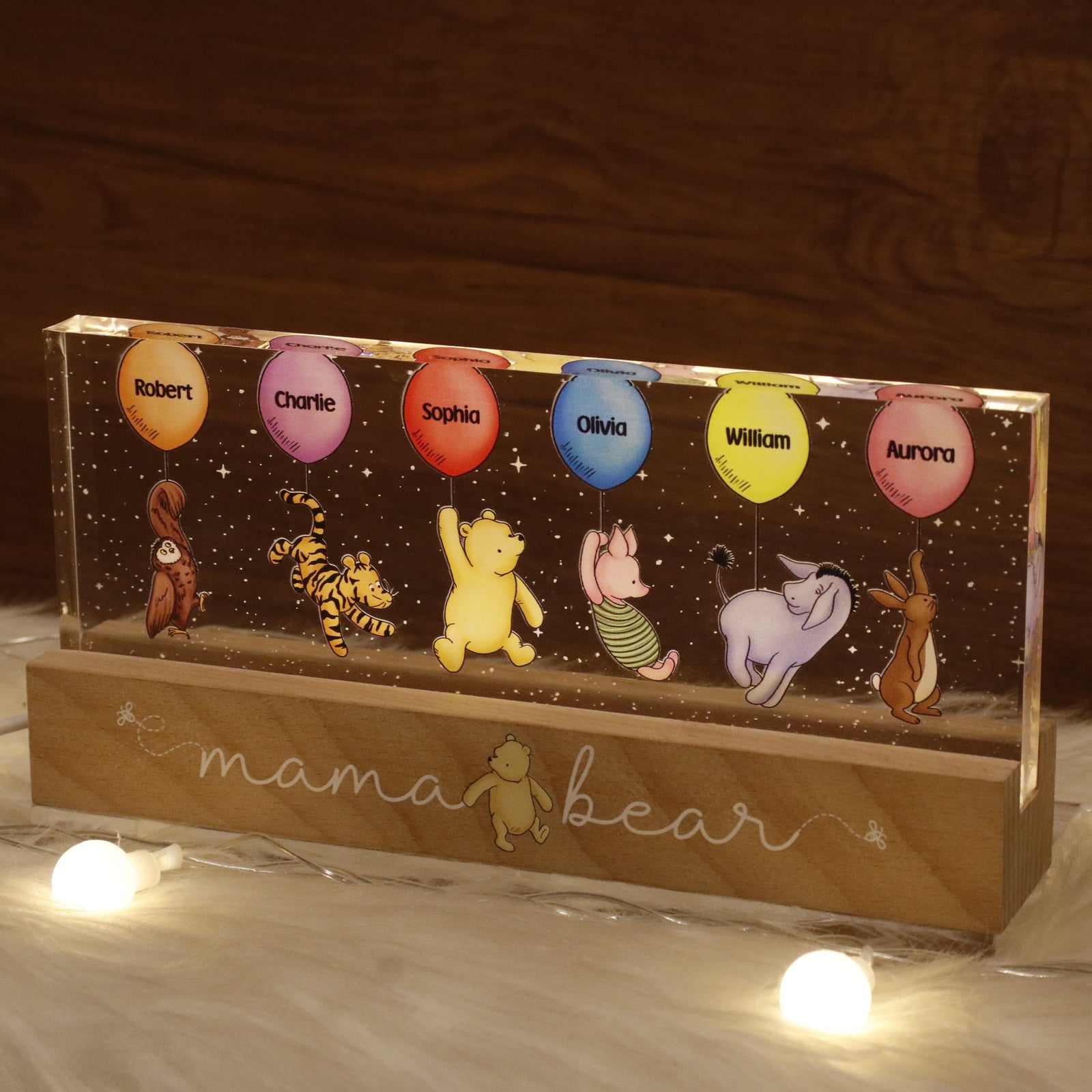 Grandma‘s Grandkids Cute Characters With Balloons Personalized Acrylic Block LED Night Light