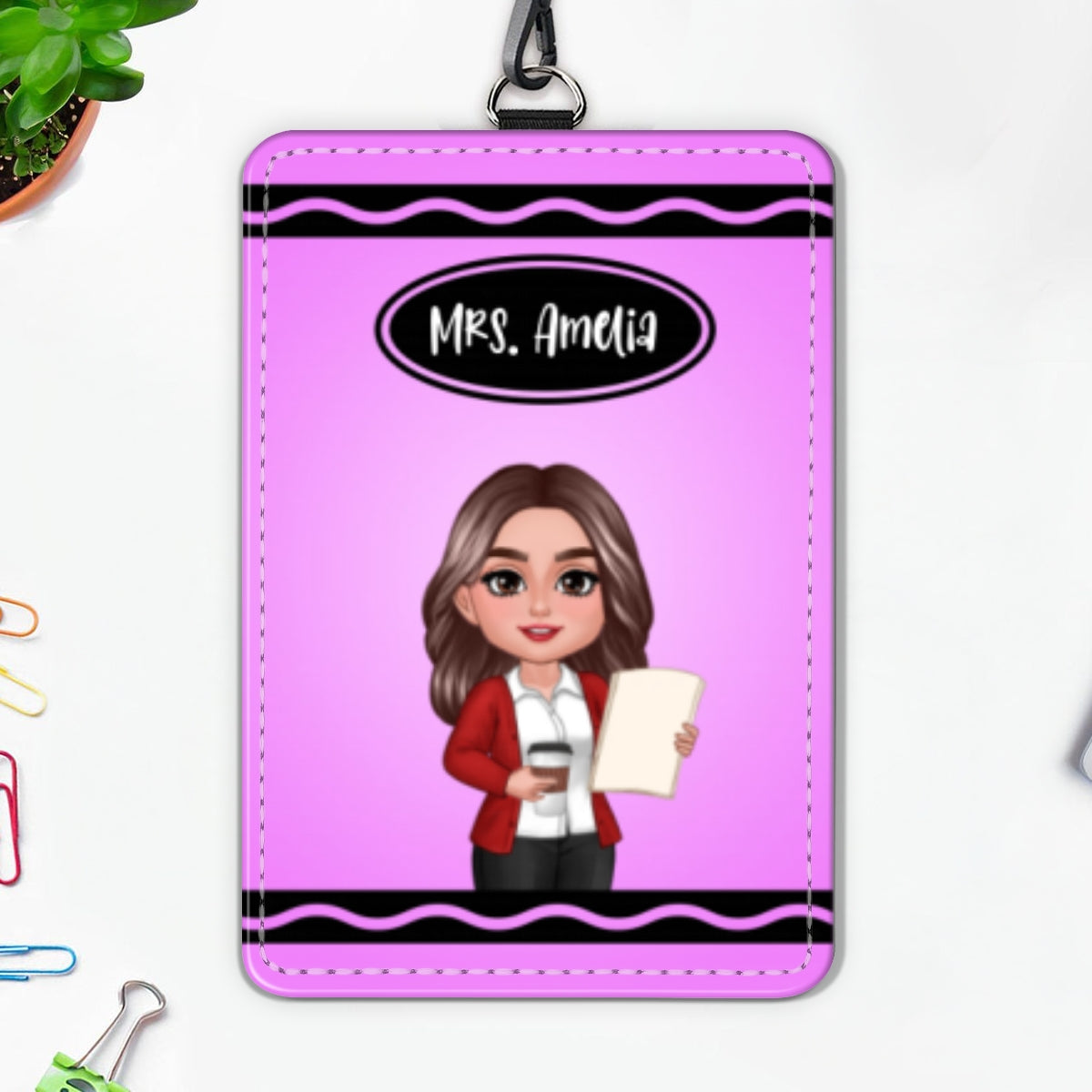 Crayon Themed Teacher Name Personalized ID Badge Holder, Back To School Gift