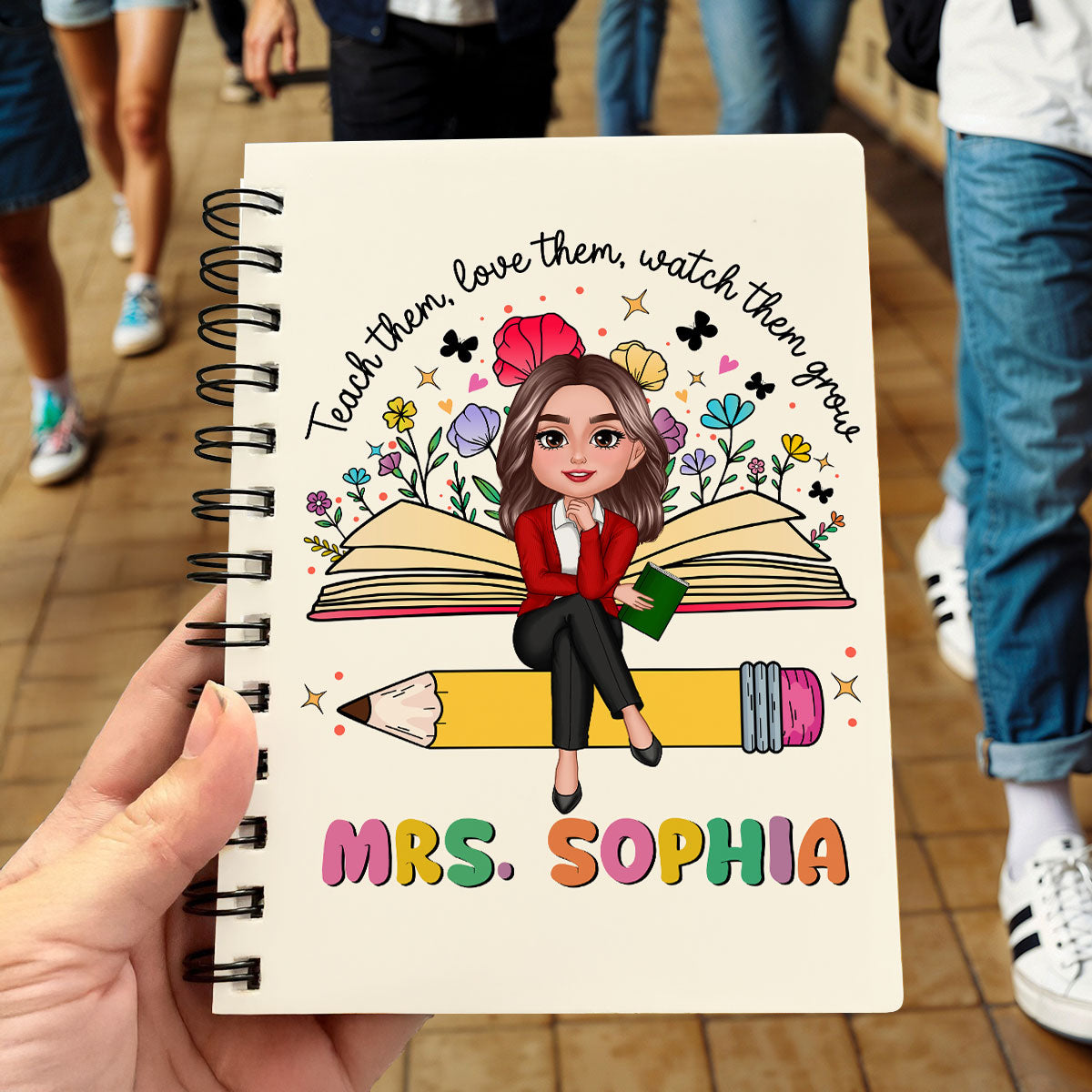 Teacher Teach Love Watch Them Grow Wildflowers Personalized Spiral Notebook Journal, Back To School Stationery