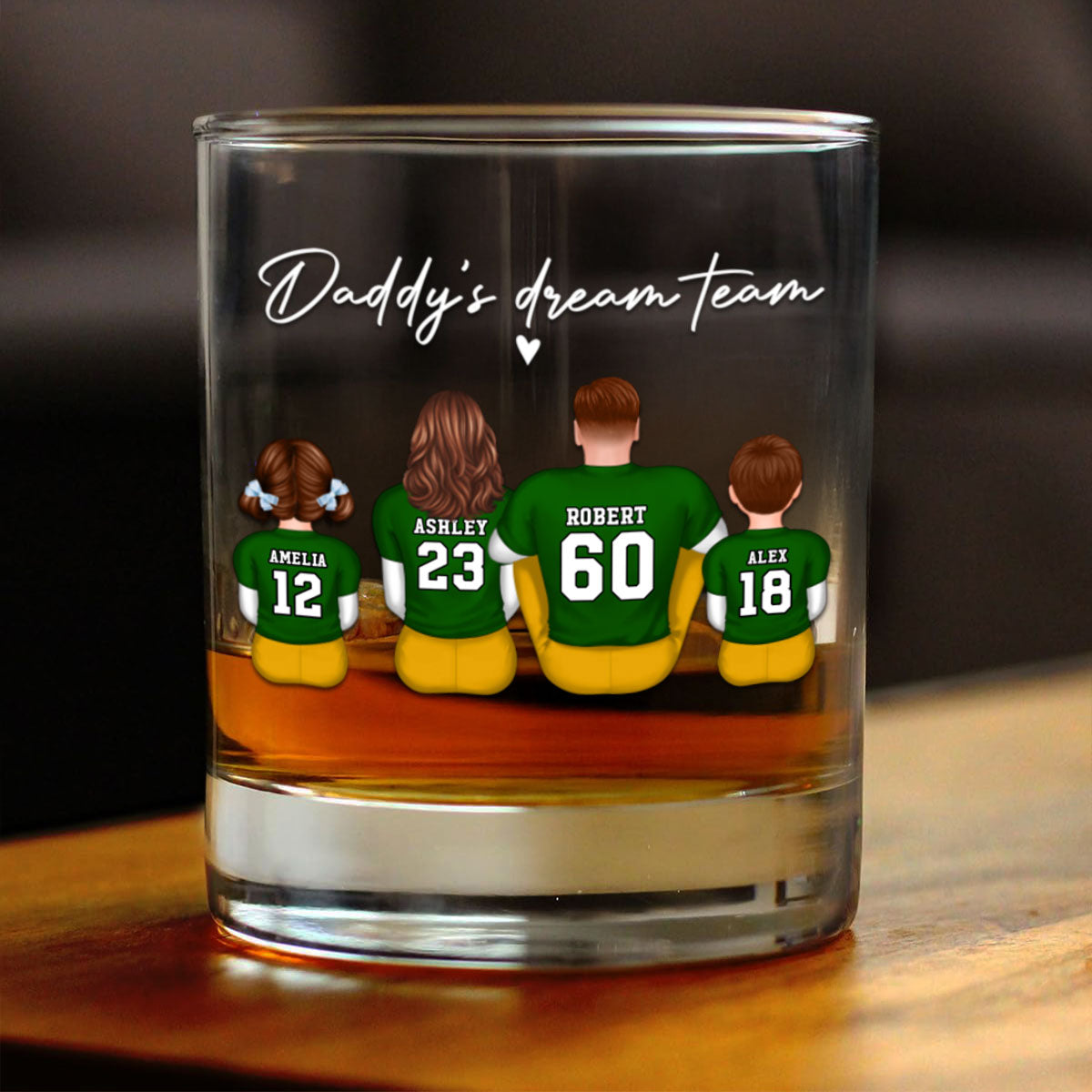 Football Daddy's Dream Team Personalized Wine Glass, Father's Day Gift for Football Dads