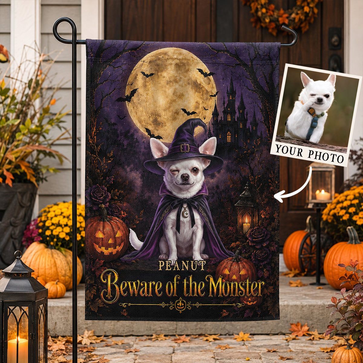 Custom Photo Pet Halloween - Personalized Garden Flag - Halloween Decor Gift, Gift For Pet Lovers