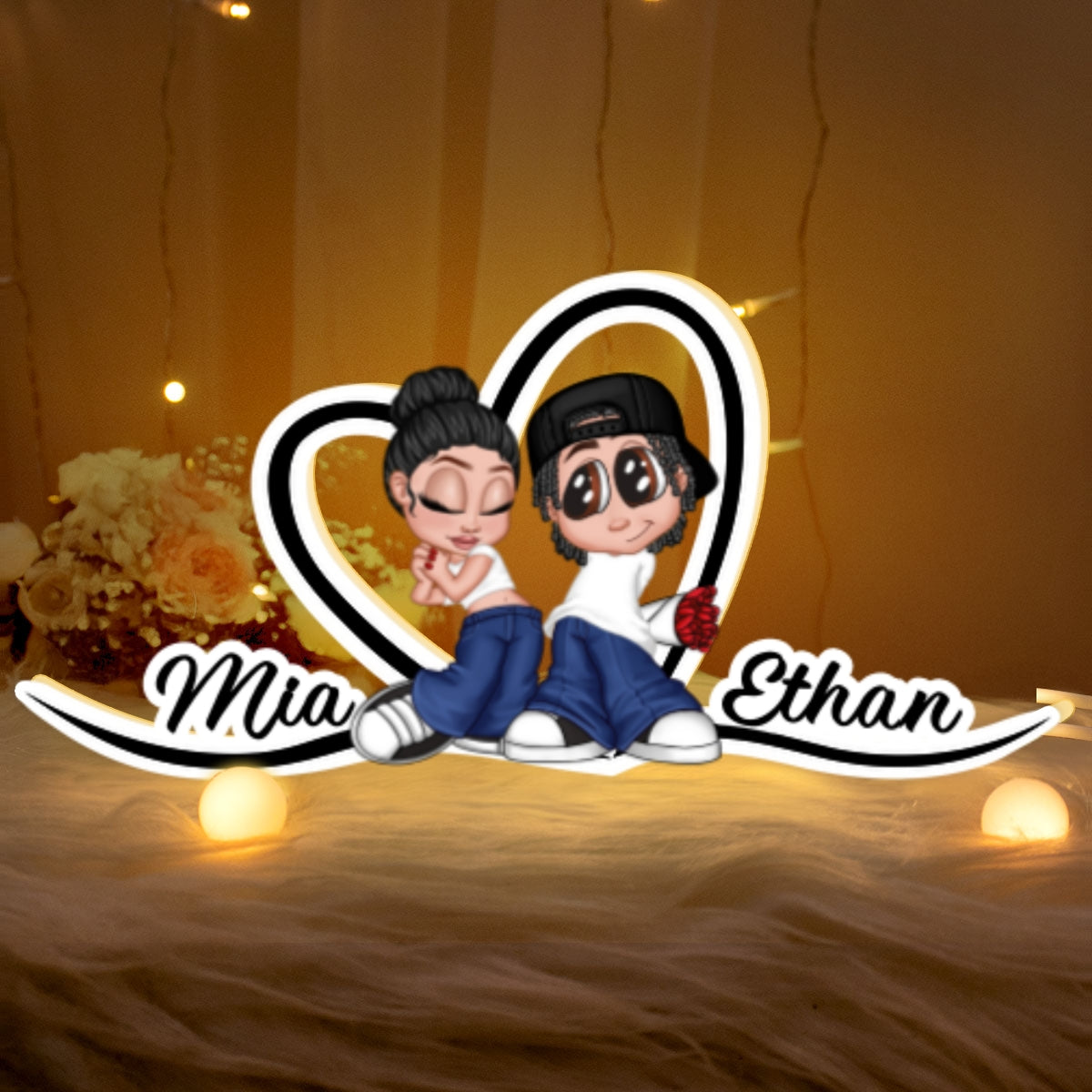 Y2K Couple Heart Shape With Names - Personalized Light Box - Unique Gift For Him, Gift For Her