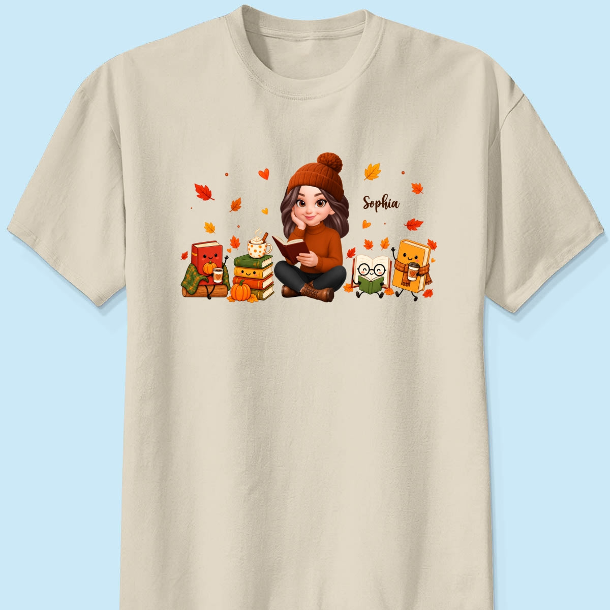 Cozy Fall Vibe Just A Woman Who Loves Books Cute Doodle Kawaii Style - Personalized Shirt - Fall Gift For Book Lovers