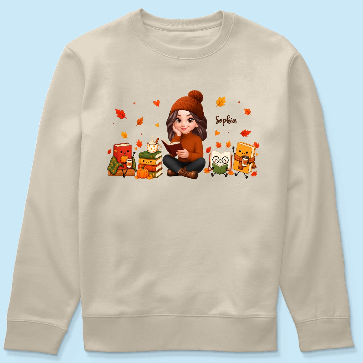 Cozy Fall Vibe Just A Woman Who Loves Books Cute Doodle Kawaii Style - Personalized Shirt - Fall Gift For Book Lovers