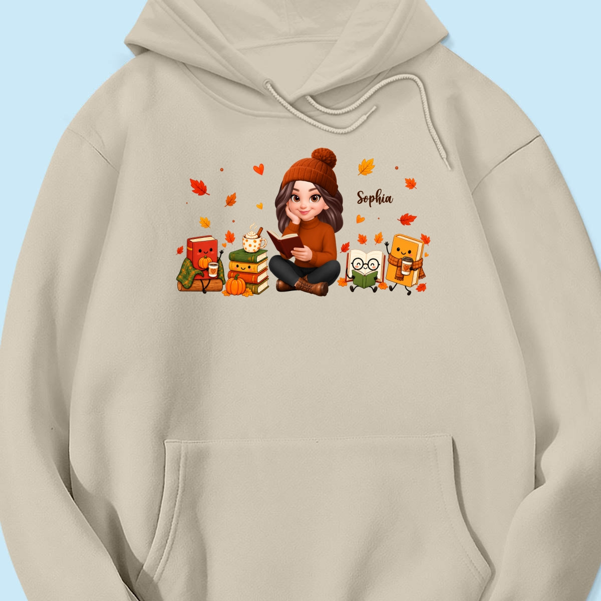 Cozy Fall Vibe Just A Woman Who Loves Books Cute Doodle Kawaii Style - Personalized Shirt - Fall Gift For Book Lovers