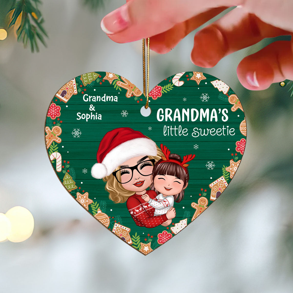 Grandma‘s Little Cookie Sweetie Gingerbread Doll Grandma Hugging Granddaughter Grandson Personalized Wooden Ornament