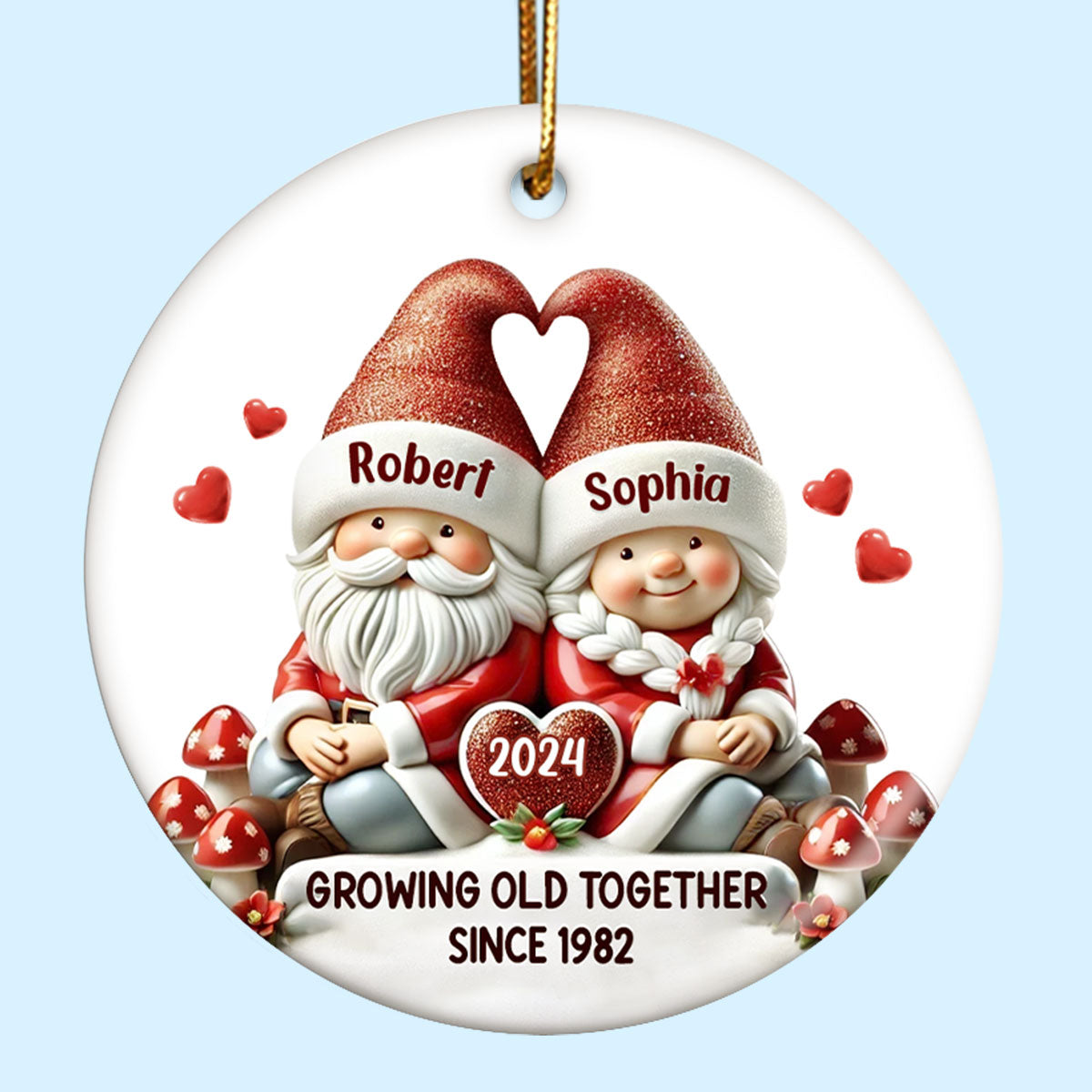 Gnome Couple Christmas Personalized Ceramic Ornament, Christmas Gift For Him, For Her, Husband, Wife