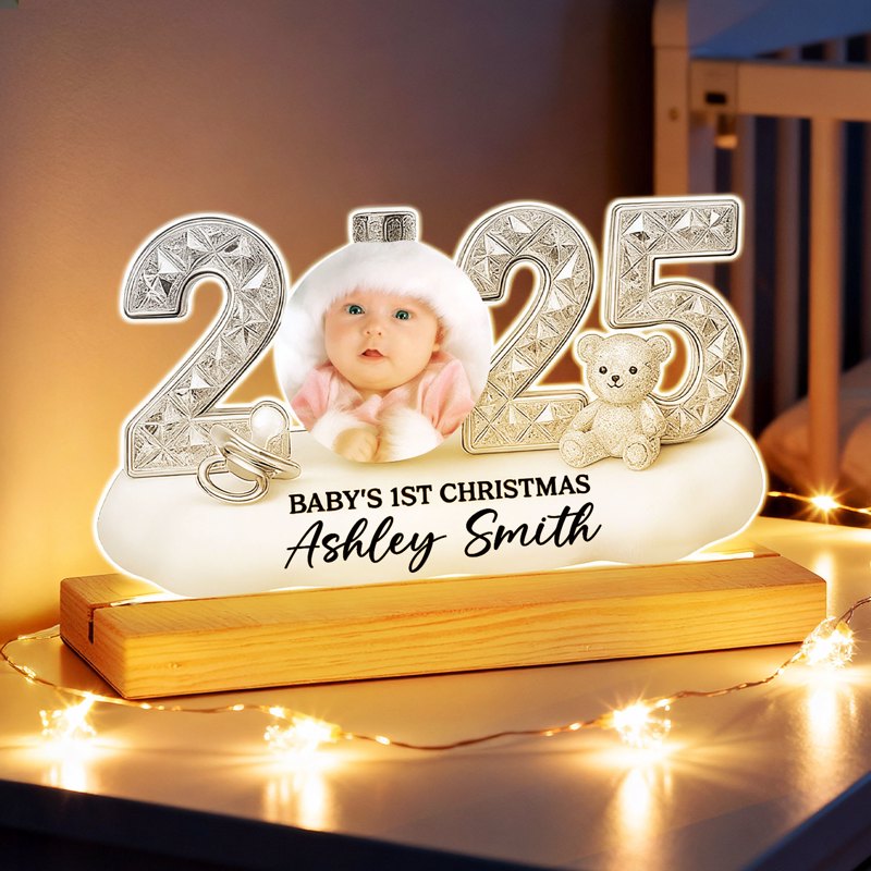 Baby Photo 2025 First Christmas - Personalized LED Night Light - Christmas Gift for New Parent, Newborn Keepsake