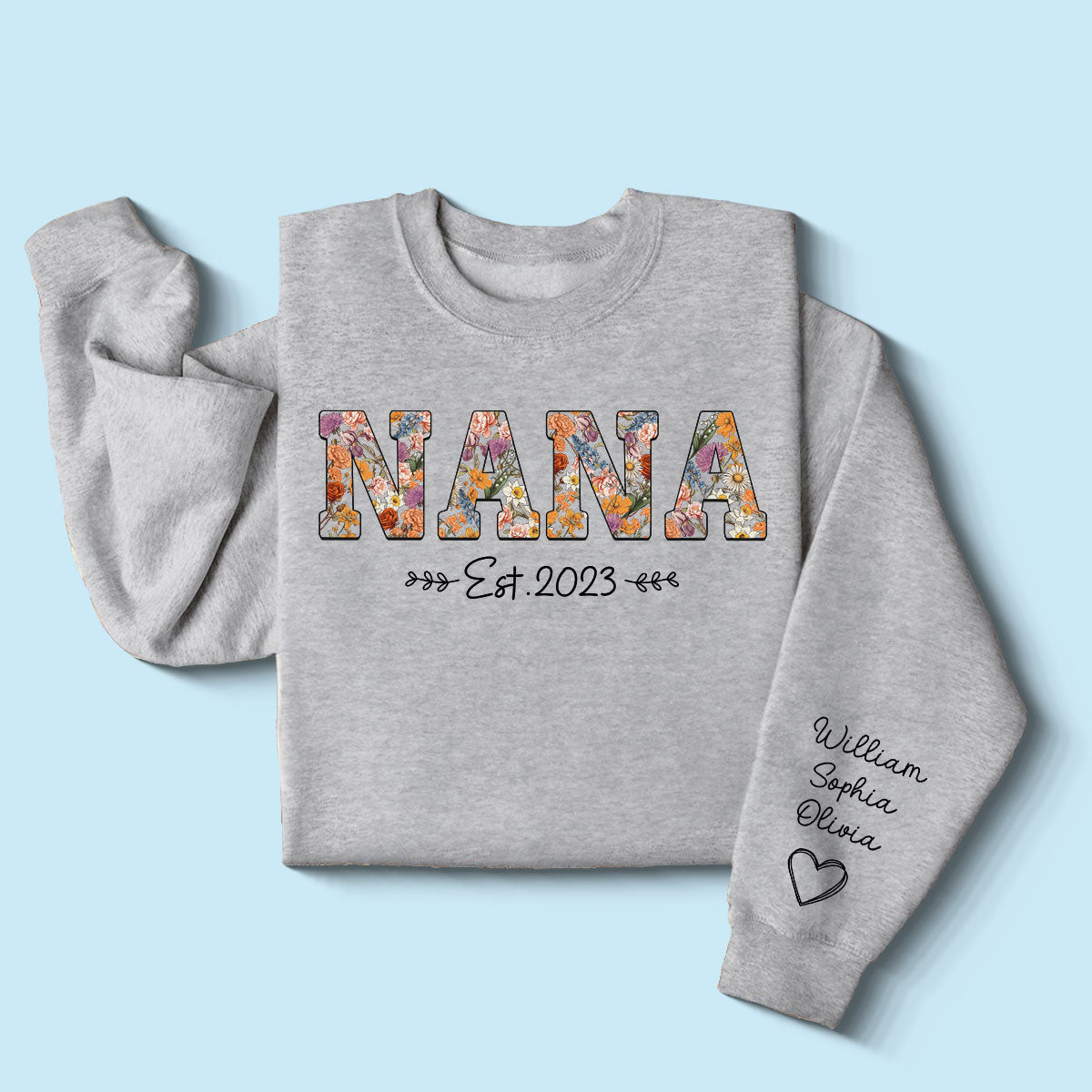 Vintage Flowers Grandma Est With Grandkids Names Personalized Sleeve Printed Shirt