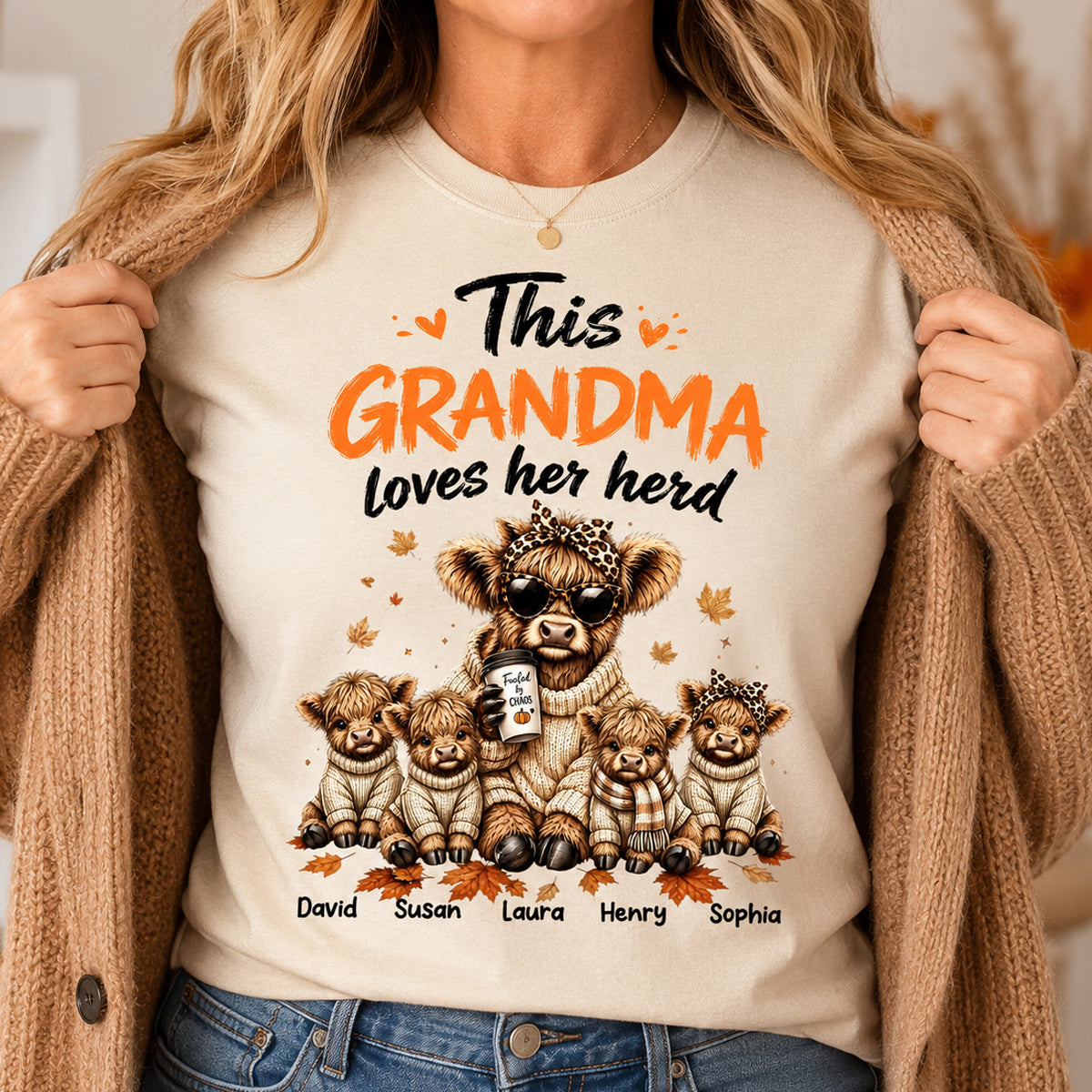 This Grandma Loves Her Herd Fall Season - Personalized Light Color Shirt - Cozy Autumn Tee for Grandma