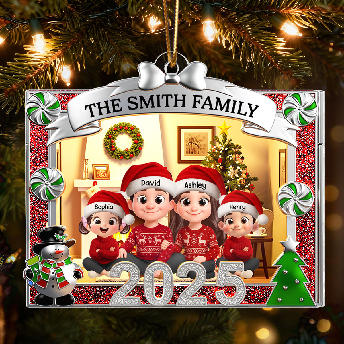 Family Sitting In Christmas Toybox - Personalized Acrylic Ornament - Christmas Gift for Family