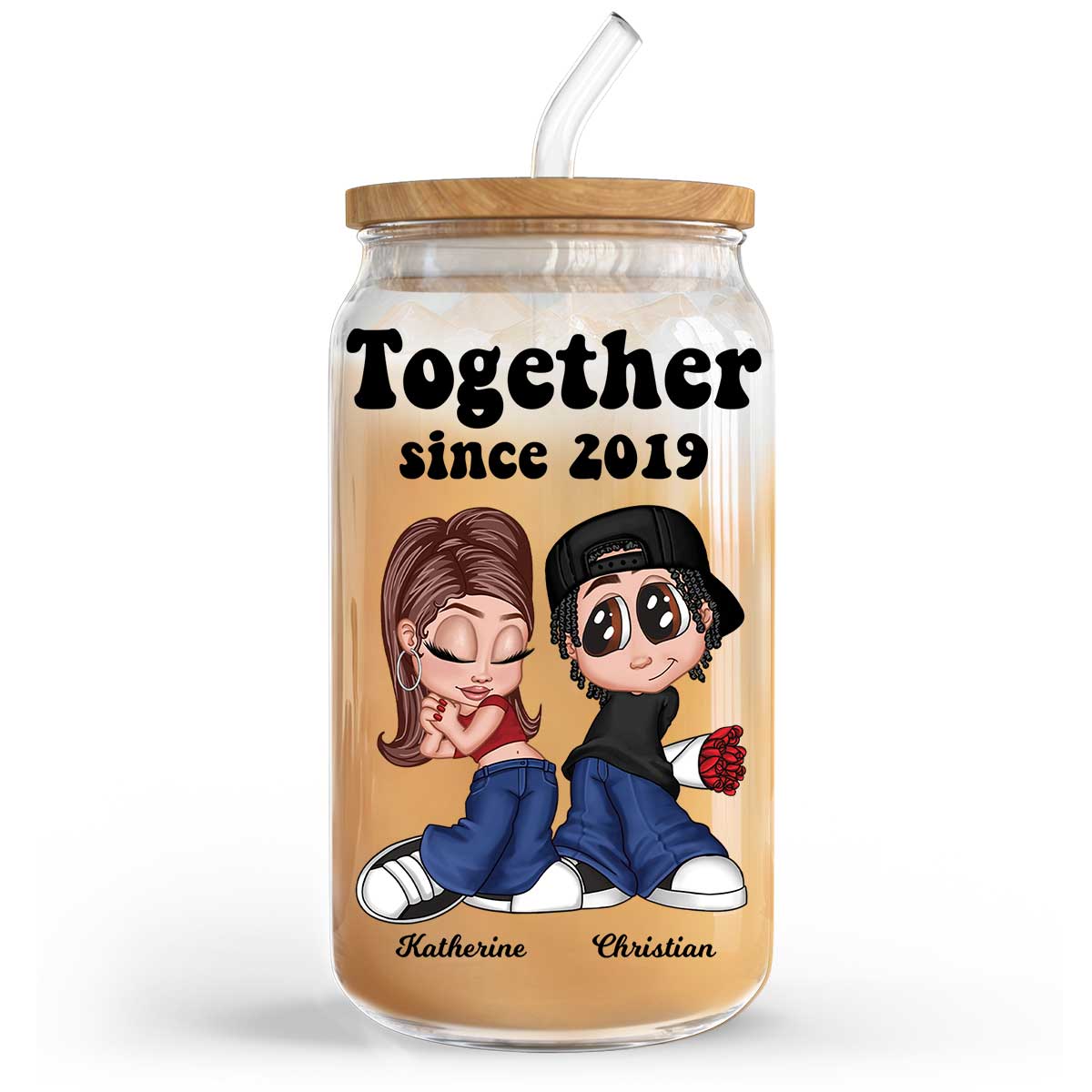 Y2K Couple Gift For Him For Her Personalized Clear Glass Can