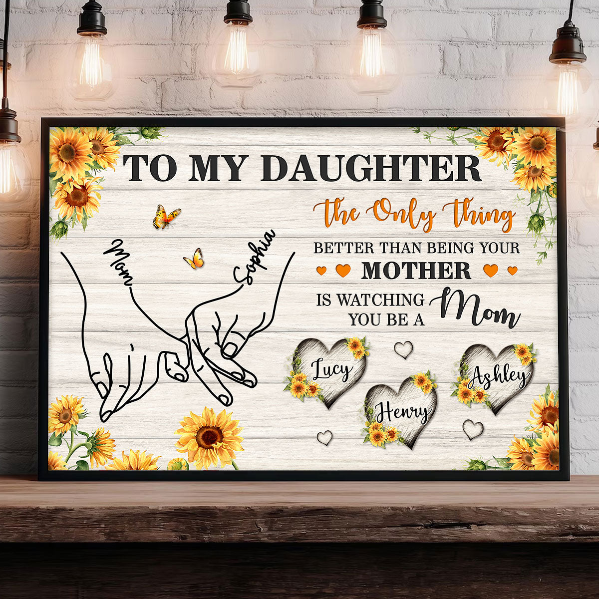 Sunflower To My Daughter Mom And Daughter Holding Hands Custom Kids Names - Personalized Poster - Mother's Day Gift For Daughter