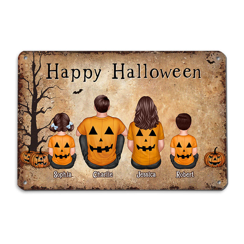 Halloween Family Sitting Personalized Metal Sign, Halloween Decoration