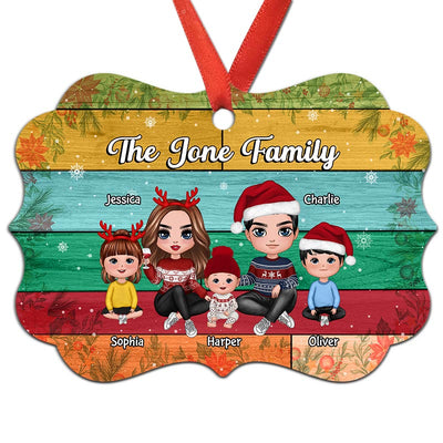 Family Sitting Colorful Plank Personalized Christmas Ornament