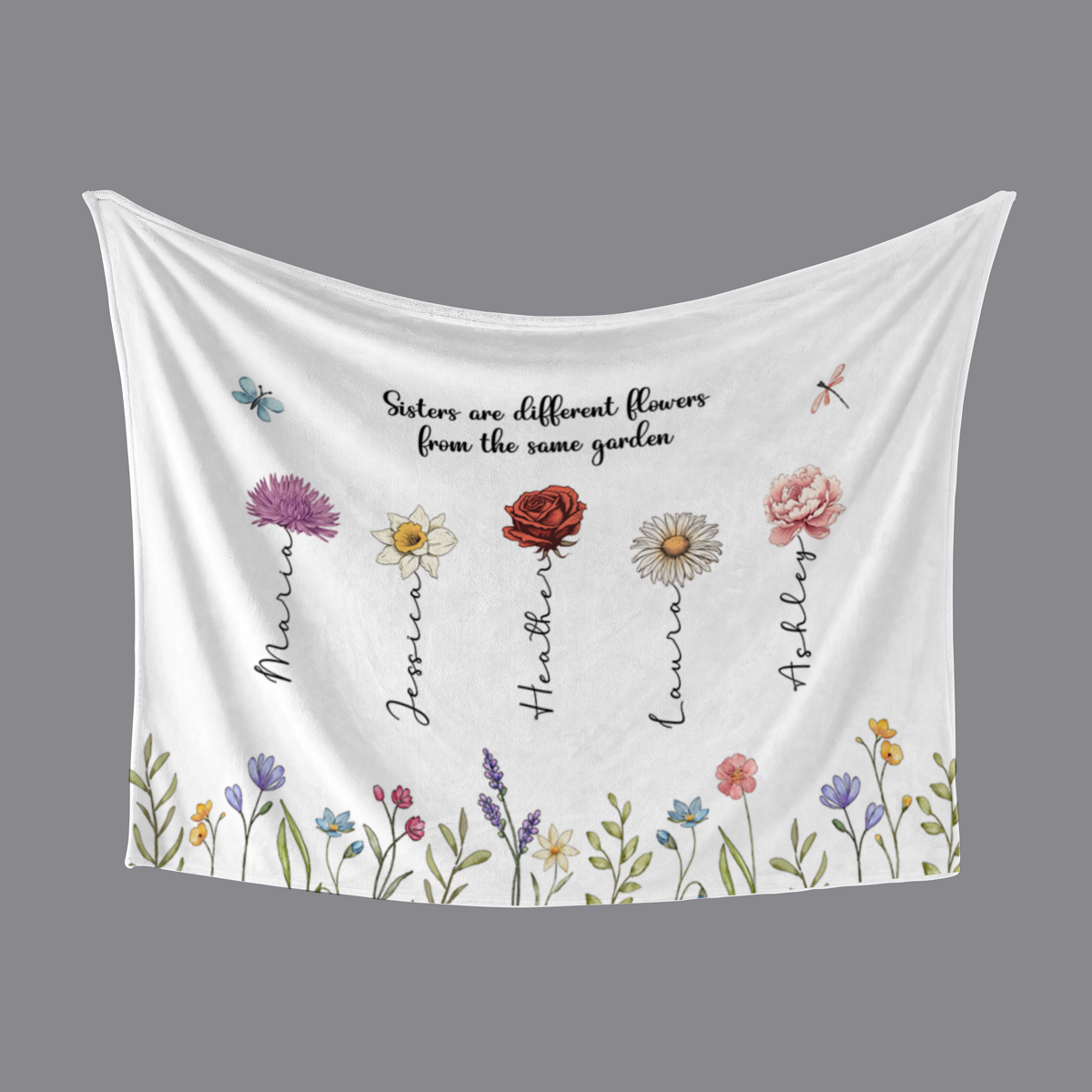 Sisters Are Different Flowers From The Same Garden Personalized Fleece Blanket, Christmas Gift For Sisters, Siblings, Besties