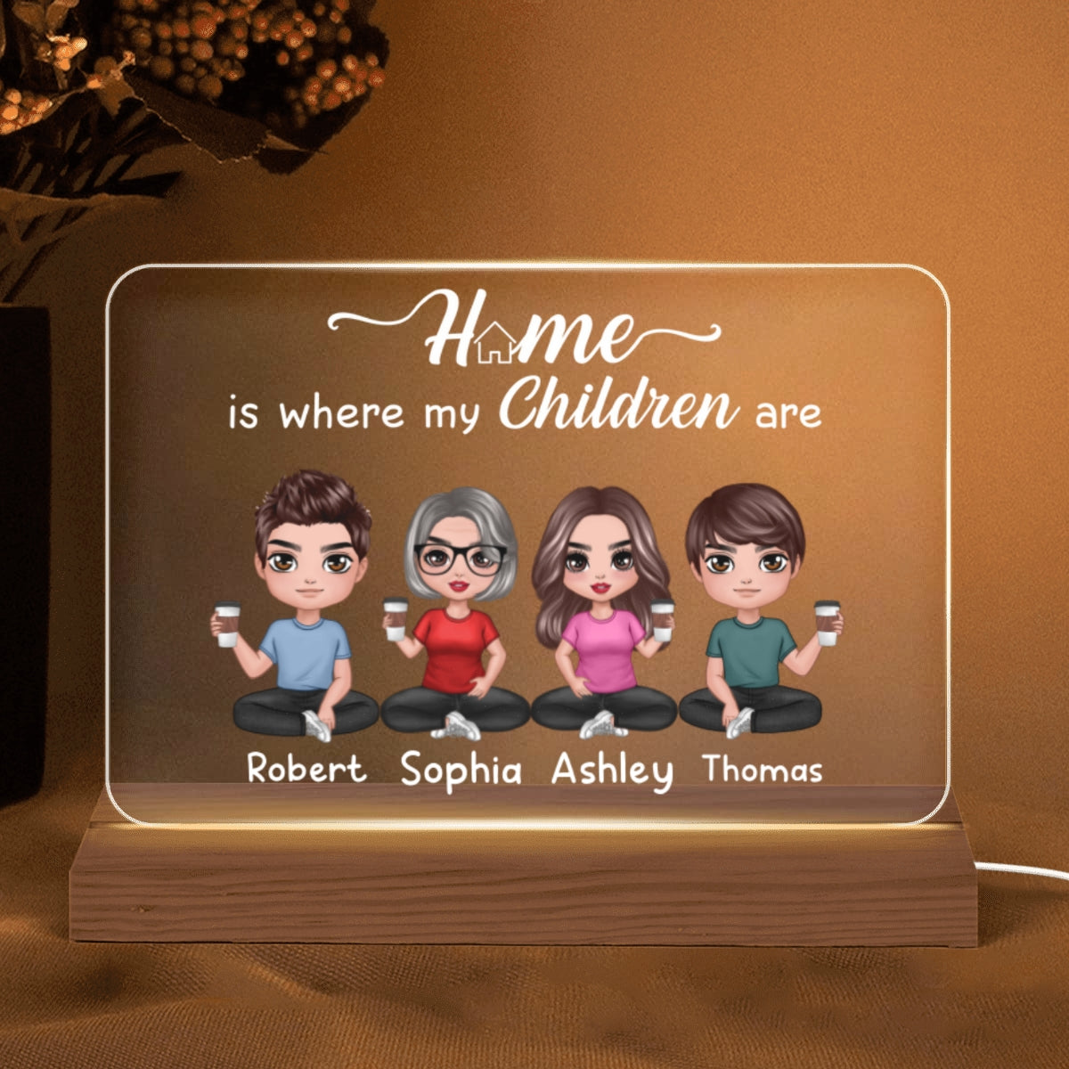 Home Is Where My Kids Are Doll Mother Children Sitting Personalized Custom Shape LED Night Light