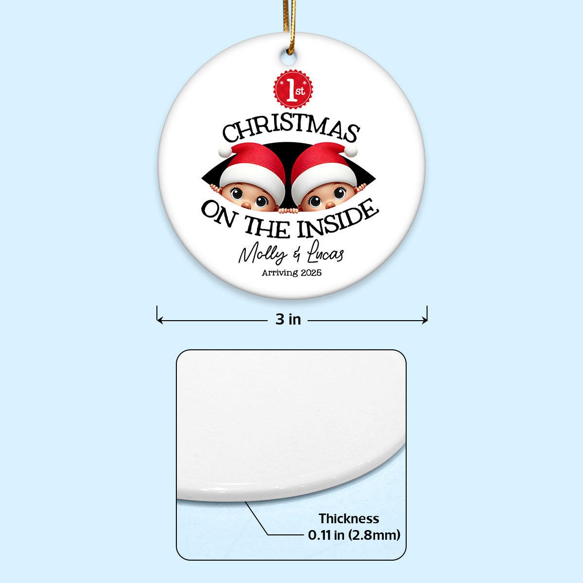 Personalized Twins Baby's First Christmas On the Inside Ornament, Custom Pregnancy Reveal Ornament, Expecting Parents