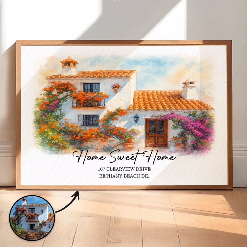House Watercolor Portrait From Photo Personalized Poster, Housewarming Gift, Home Sweet Home, Our First Home Sign