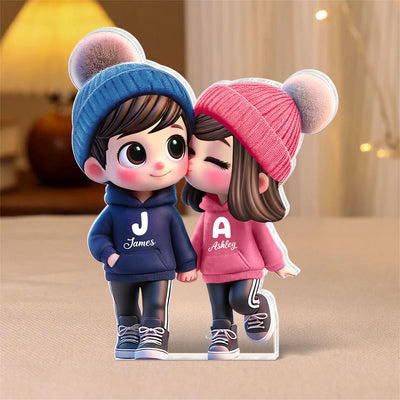 3D Effect Cute Cartoon Couple Walking Personalized Acrylic Block Plaque,  Gift for Him, Gift for Her