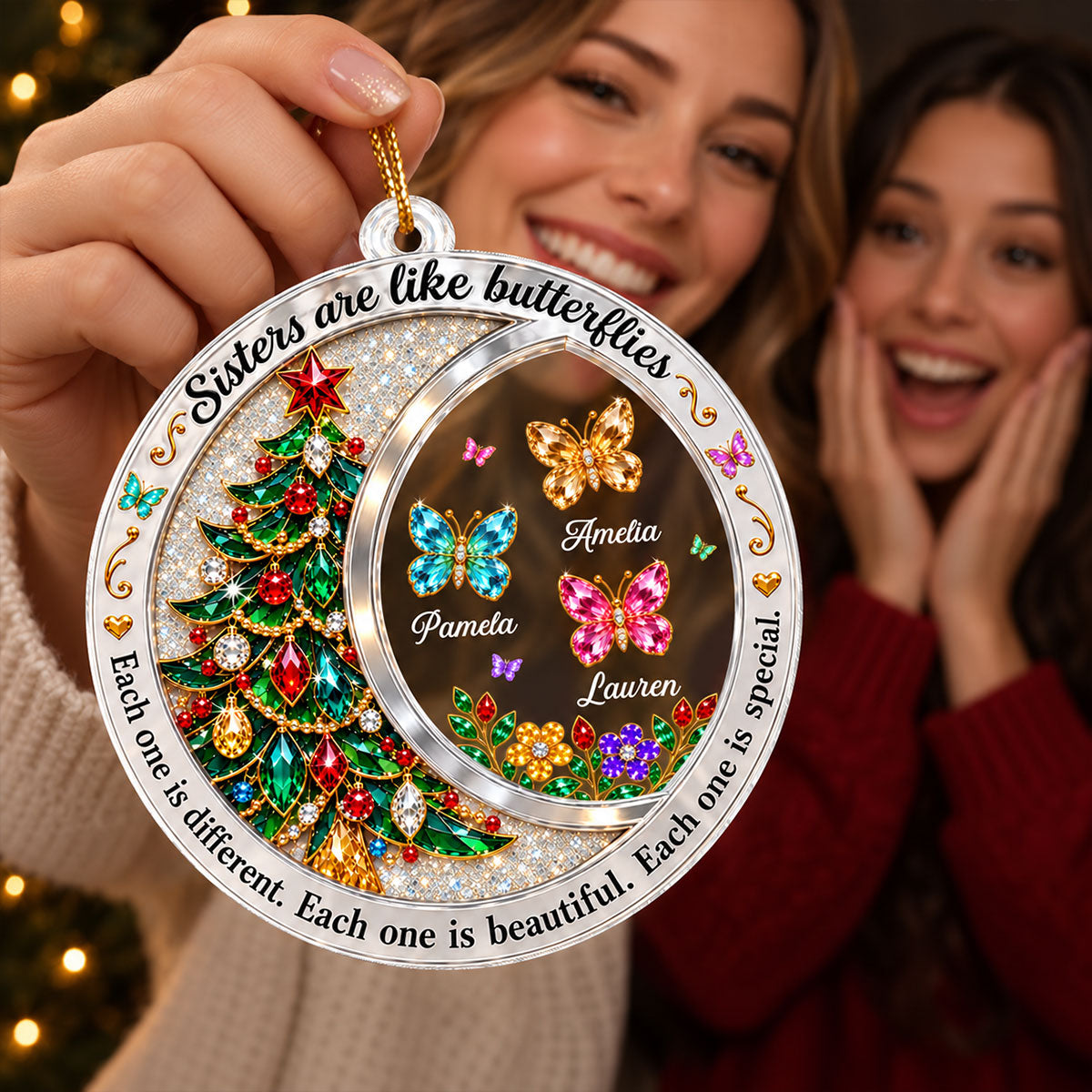 Sisters Are Like Butterflies - Personalized Acrylic Ornament - Christmas Gift for Sisters
