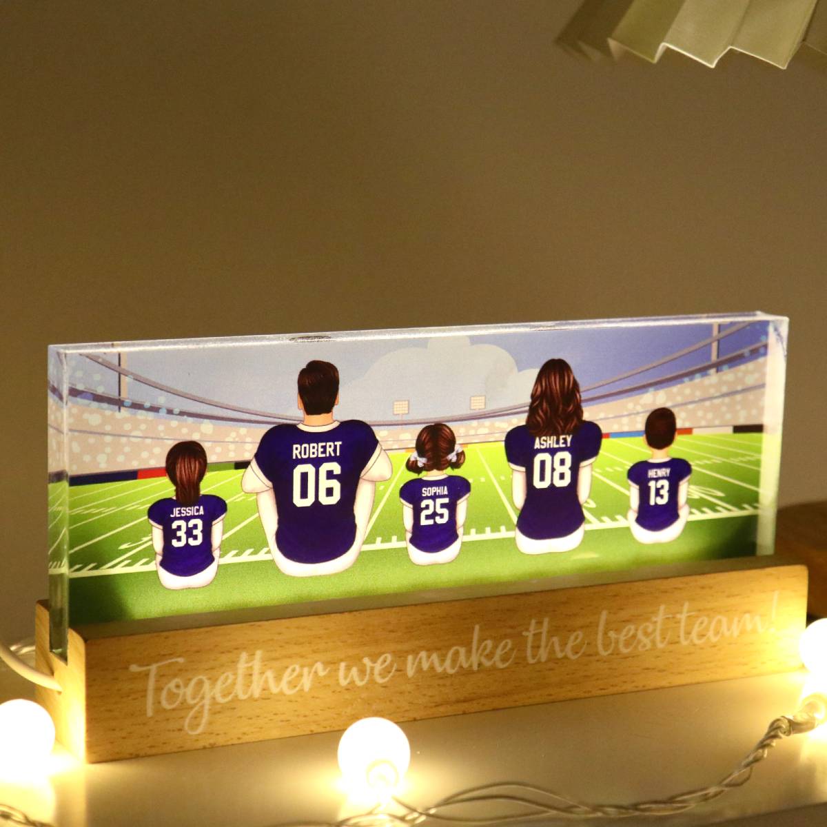 American Football Team Family Personalized Acrylic Block LED Night Light