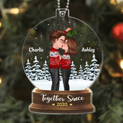 Couple Under Mistletoe Snow Globe Personalized Acrylic Ornament