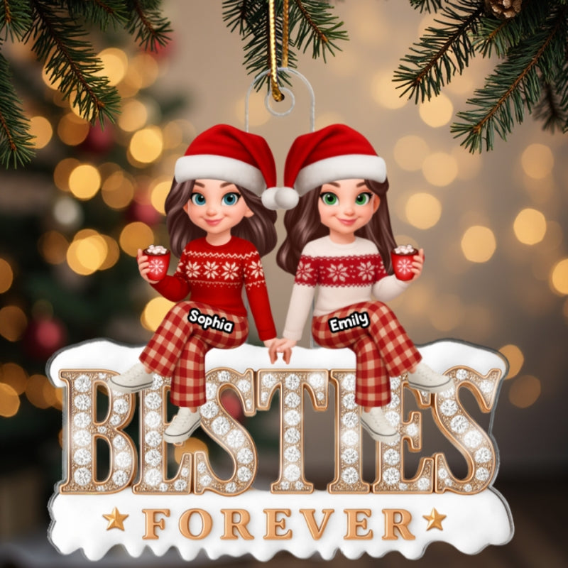 3D Shining Effect Besties Forever - Personalized Acrylic Ornament - Gift For Best Friends