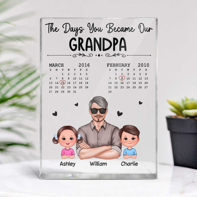 The Days You Became Our Grandpa Papa Man & Doll Kids Personalized Vertical Rectangle Acrylic Block Plaque