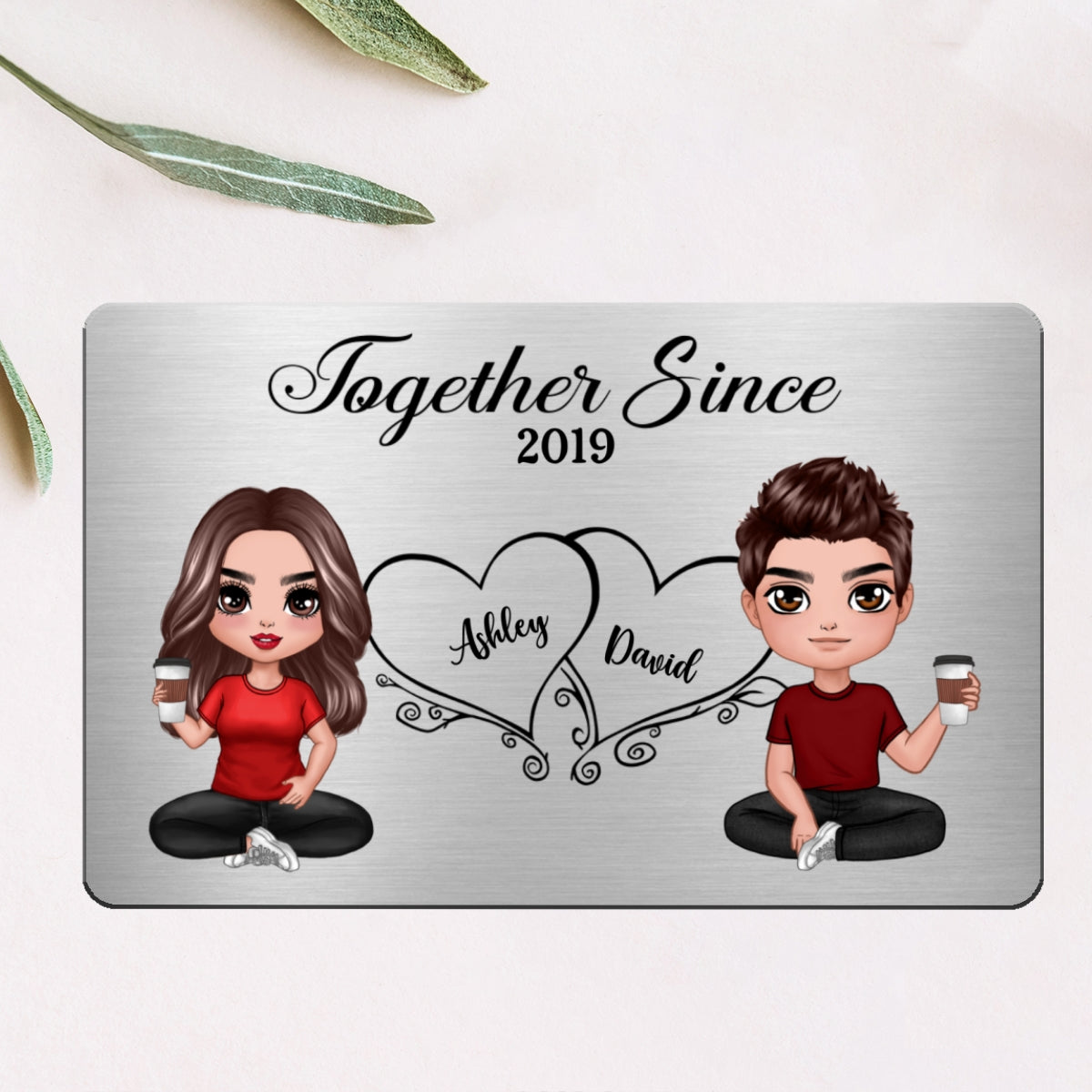 Hearts Doll Couple Sitting Gift For Him Gift For Her Personalized Metal Wallet Card