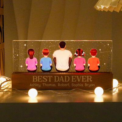 Best Dad Grandpa Ever Sitting Back View Personalized Acrylic LED Night Light