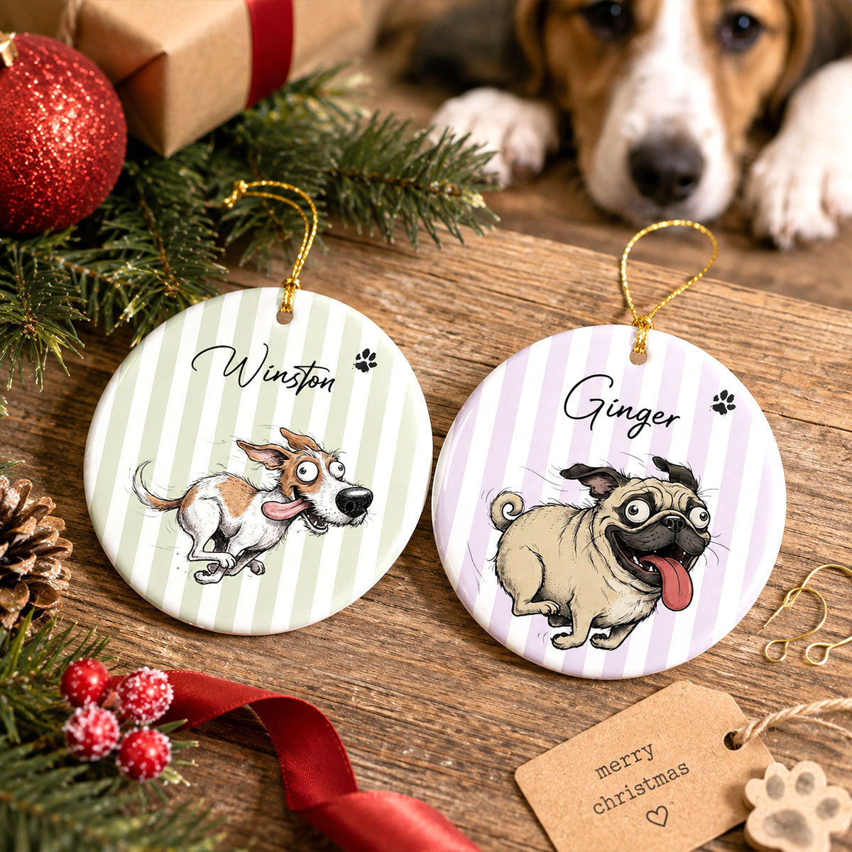 Watercolor Pet Zoomies Portrait From Your Photo - Personalized Ceramic Ornament - Christmas Keepsake For Dog Cat Lover