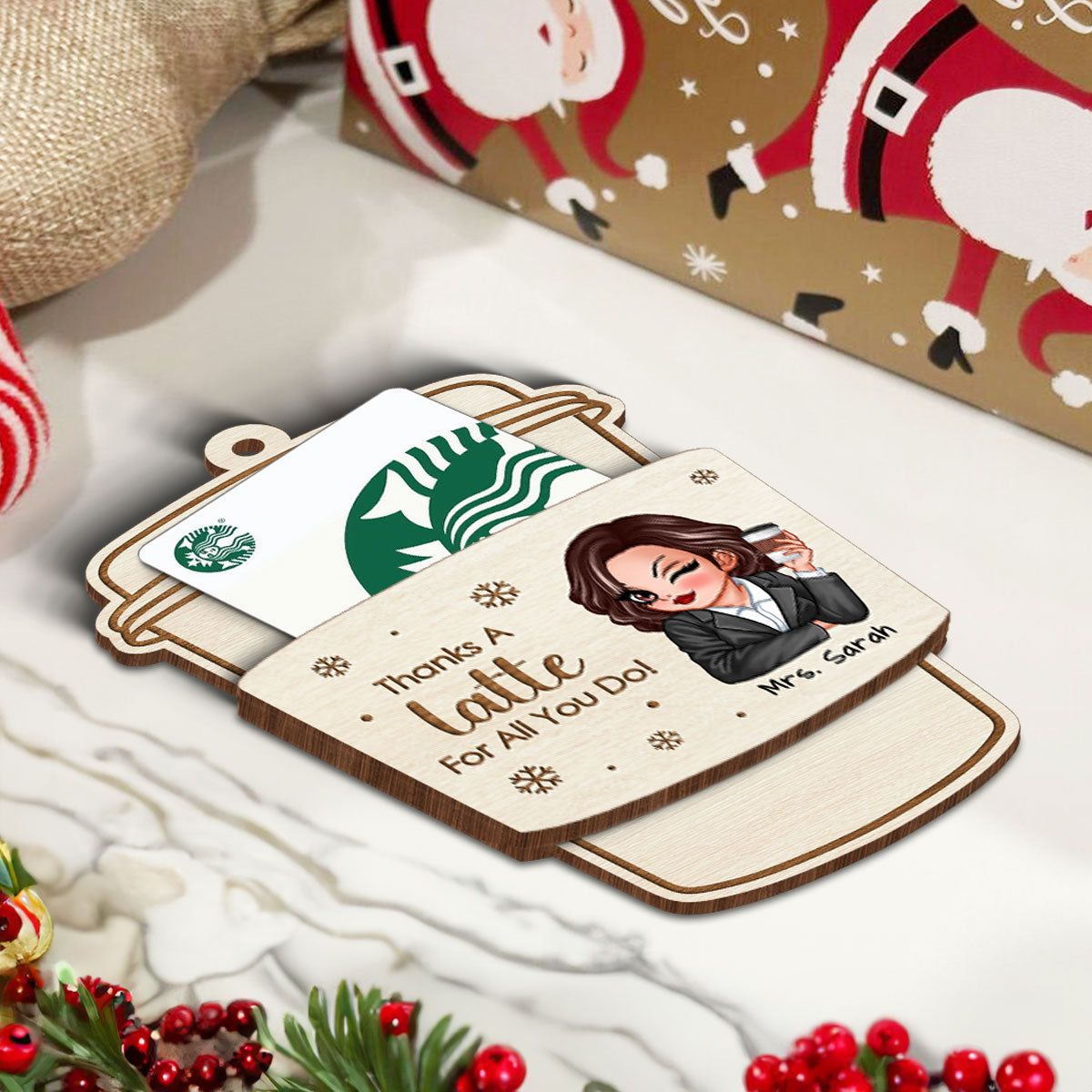 Thanks A Latte For All You Do Gift Card Holder Ornament, Personalized Christmas Ornament, Christmas Gift For Teachers, Thank You Gift, Appreciation Gift