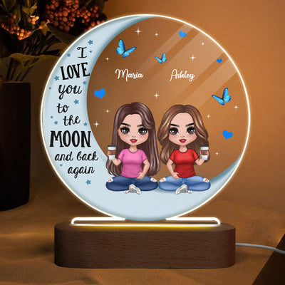 Best Friends Besties Blue Moon Personalized Circle LED Night Light Acrylic LED Lamp