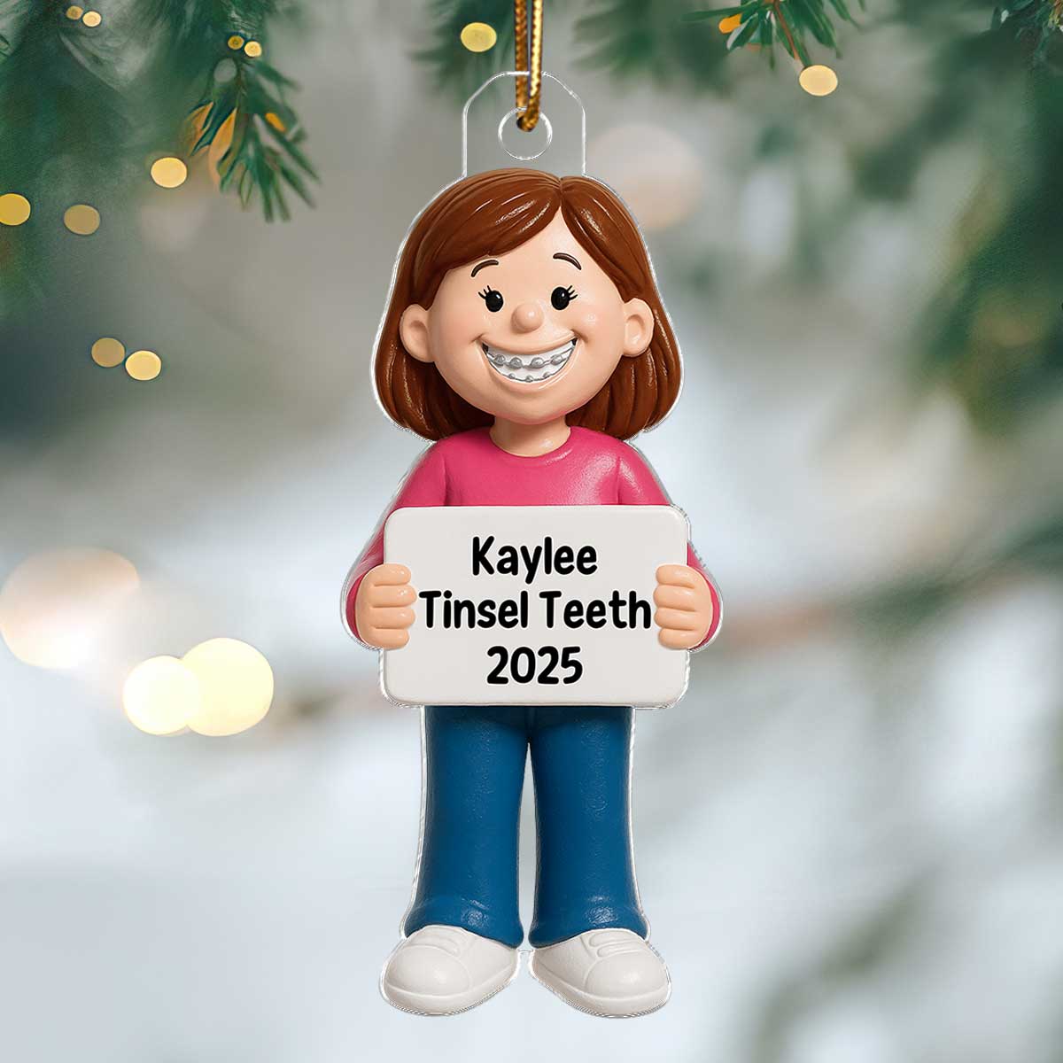 3D Effect Kids Braces Teeth Smile - Personalized Acrylic Ornament - Unique Christmas Keepsake For Boy Girl With Braces