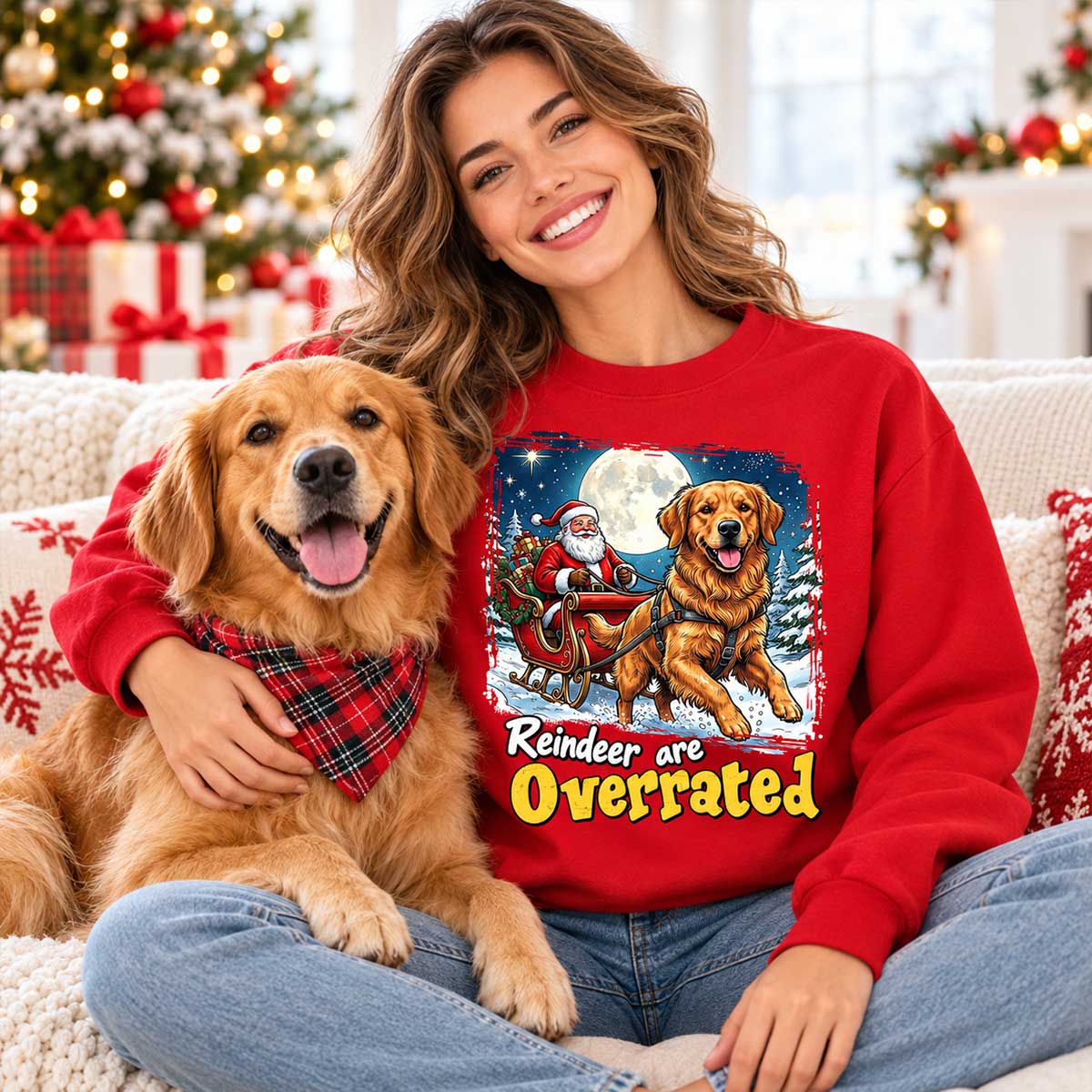 Funny Santa Dog Reindeer Are Overrated Upload Pet Photo - Personalized Shirt - Funny Christmas Gift For Dog Lovers