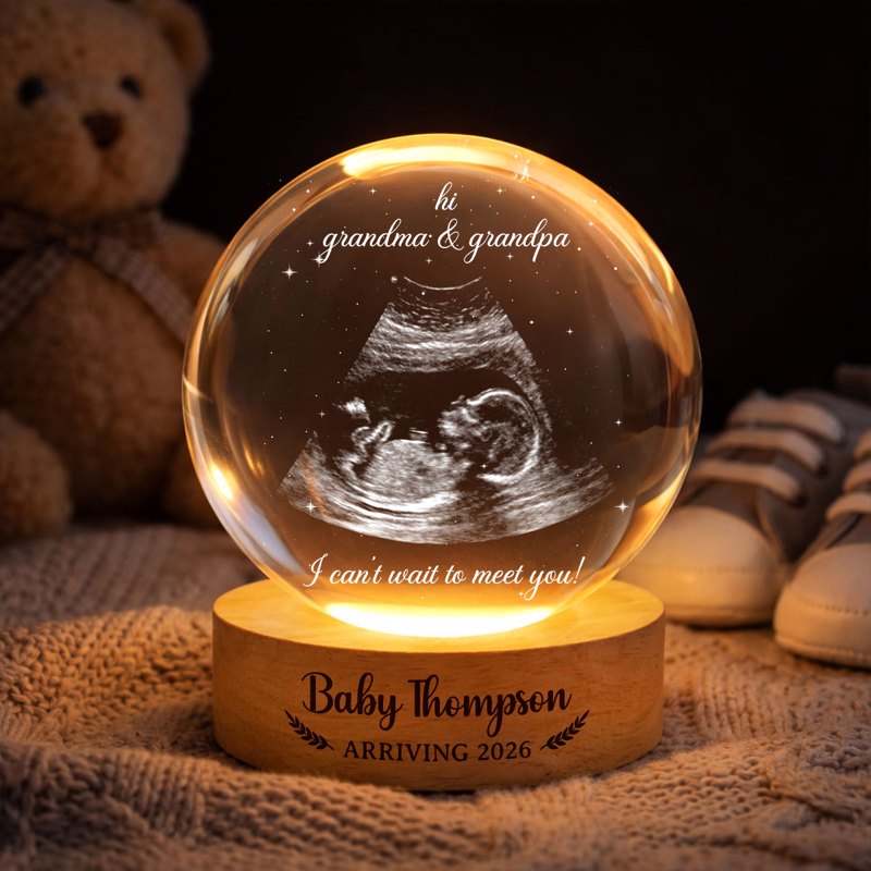 Baby Arriving Custom Baby Ultrasound - Personalized Crystal Ball LED Night Light - Pregnancy Reveal, Mother's Day Gift for 1st Time Grandma