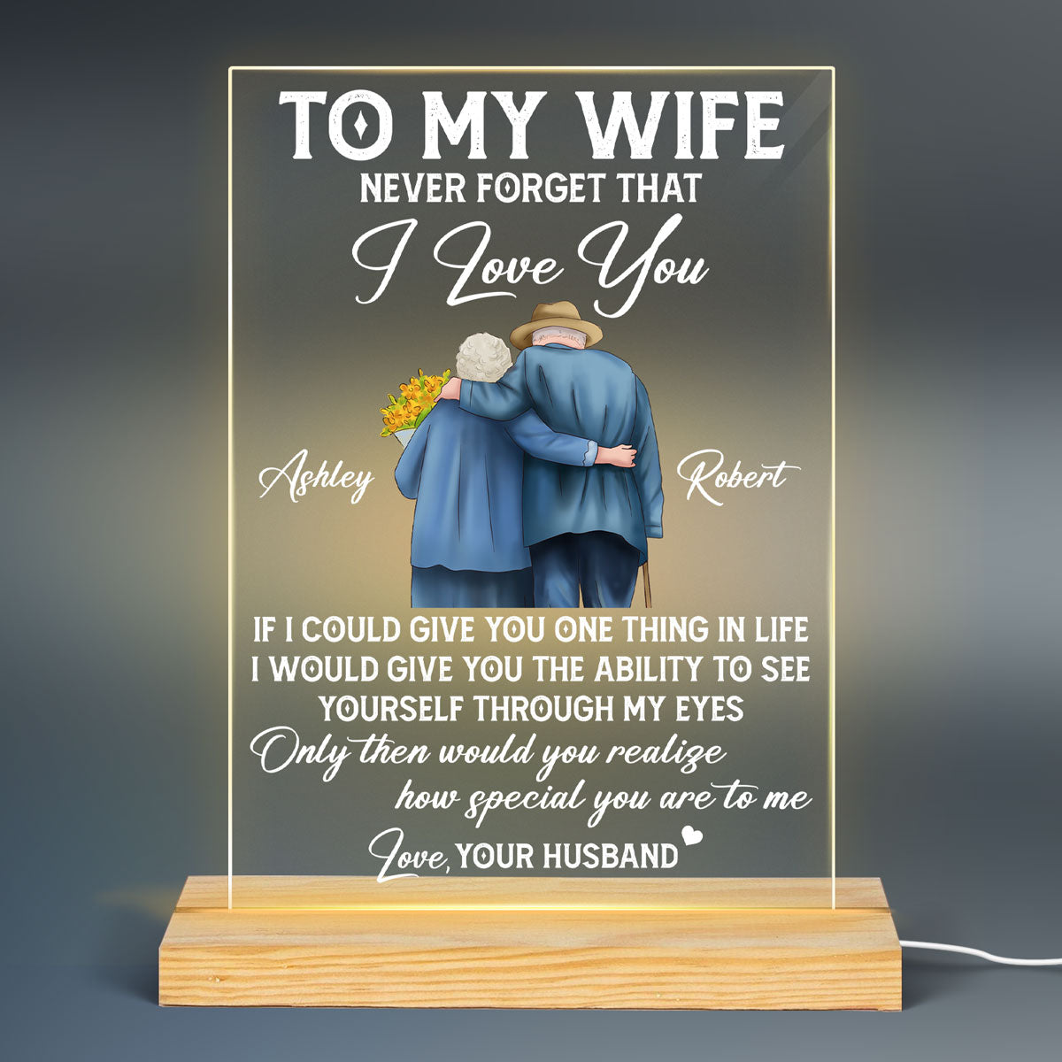 Never Forget That I Love You Couple Personalized LED Night Light, Acrylic LED Lamp