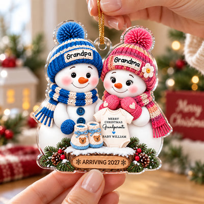 Promoted To Grandparents Cute Snowman 2D Flat - Personalized Acrylic Ornament - First Christmas Gift For New Grandparents, Pregnancy Announcement