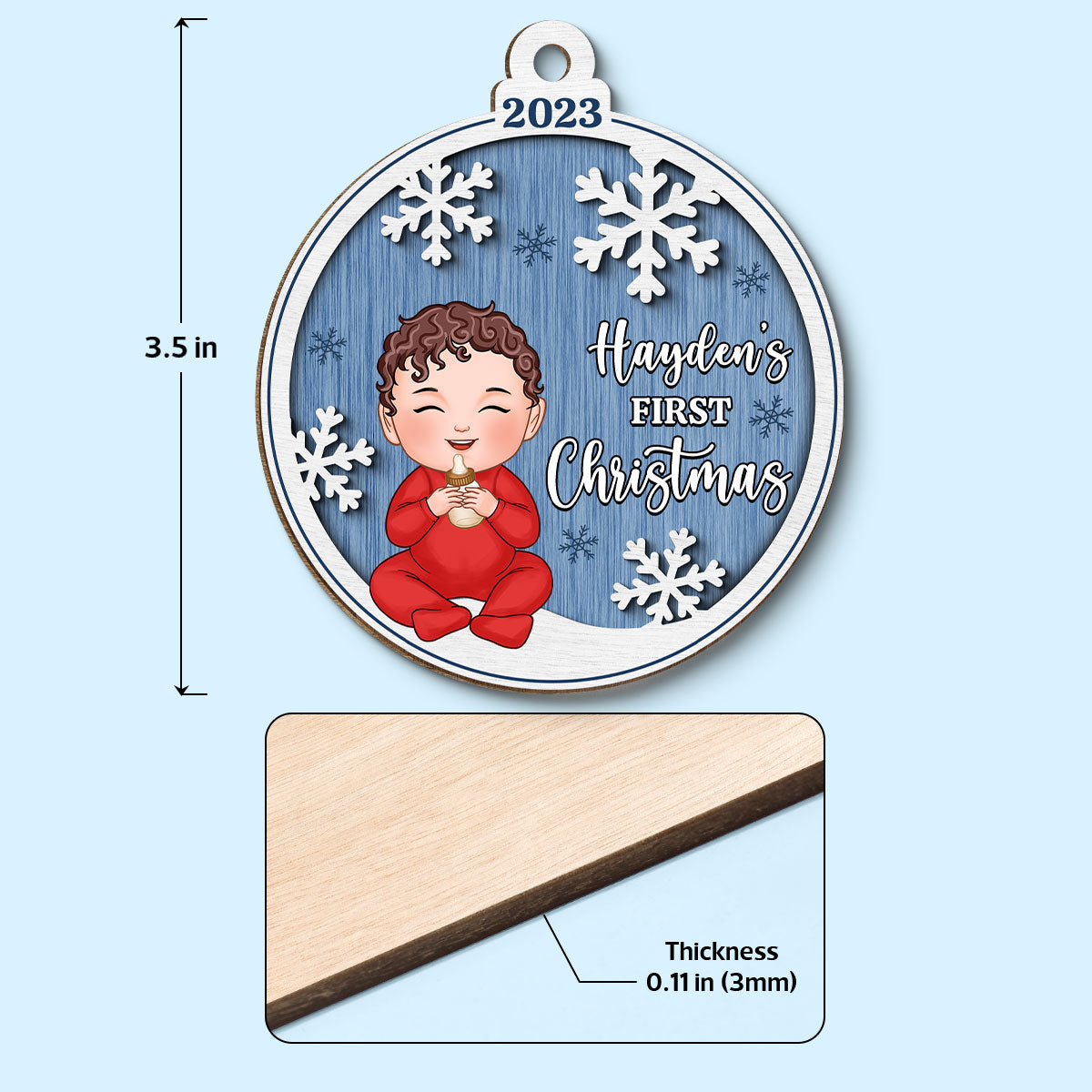 Baby‘s First Christmas Cute Baby Snow Personalized Wooden Ornament