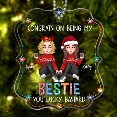 Lucky Bastard Besties Sisters Flowers Sitting Personalized Acrylic Ornament